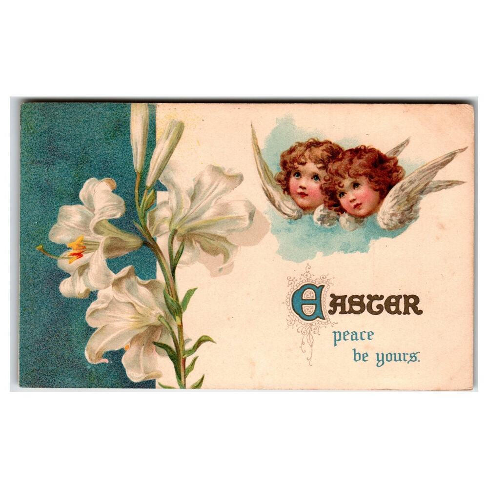 1909 Easter Cherubs & Lilies Postcard - E. P. Dutton & Co. Bavaria